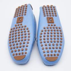 Fendi Blue Leather FF Logo Slip On Loafers Size 36