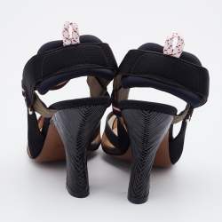 Pre Owned Fendi Black/Brown Zucca Mesh and Leather Colibri Slingback Pumps Size 36