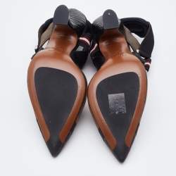 Pre Owned Fendi Black/Brown Zucca Mesh and Leather Colibri Slingback Pumps Size 36