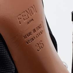 Pre Owned Fendi Black/Brown Zucca Mesh and Leather Colibri Slingback Pumps Size 36