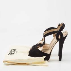 Pre Owned Fendi Black Leather and Suede Platform Ankle Strap Sandals Size 38