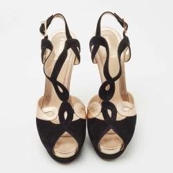 Pre Owned Fendi Black Leather and Suede Platform Ankle Strap Sandals Size 38