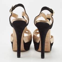 Pre Owned Fendi Black Leather and Suede Platform Ankle Strap Sandals Size 38