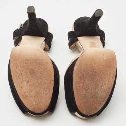 Pre Owned Fendi Black Leather and Suede Platform Ankle Strap Sandals Size 38