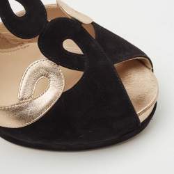 Pre Owned Fendi Black Leather and Suede Platform Ankle Strap Sandals Size 38