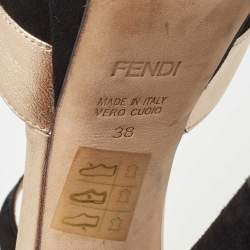 Pre Owned Fendi Black Leather and Suede Platform Ankle Strap Sandals Size 38