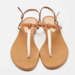 Pre Owned Fendi Brown Leather Bow Detail Ankle Strap Flats Sandals Size 38