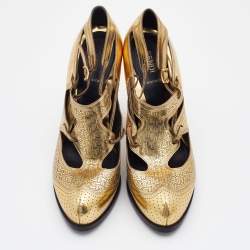 Pre Owned Fendi Metallic Gold Perforated Leather Platform Booties Size 41