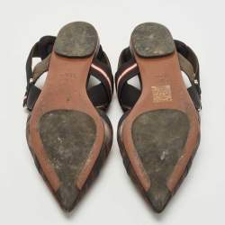 Pre Owned Fendi Black/Brown Zucca Mesh and Fabric Colibri Slingback Flats Size 38