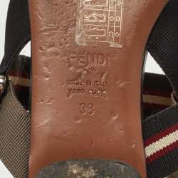 Pre Owned Fendi Black/Brown Zucca Mesh and Fabric Colibri Slingback Flats Size 38