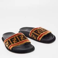 Pre Owned Fendi Brown Velvet Forever Fendi Slide Flats Size 36