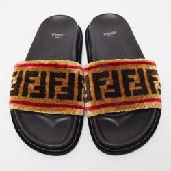 Pre Owned Fendi Brown Velvet Forever Fendi Slide Flats Size 36