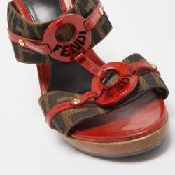 Fendi Brown Zucca Canvas and Patent Leather Platform Slide Size 39