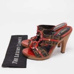 Fendi Brown Zucca Canvas and Patent Leather Platform Slide Size 39
