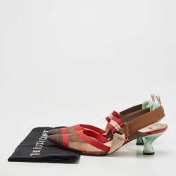 Fendi Brown/Red Zucca Mesh and Canvas Colibri Pumps Size 39