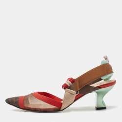 Fendi Brown/Red Zucca Mesh and Canvas Colibri Pumps Size 39
