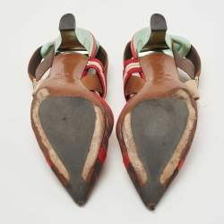Fendi Brown/Red Zucca Mesh and Canvas Colibri Pumps Size 39