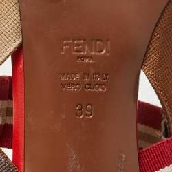 Fendi Brown/Red Zucca Mesh and Canvas Colibri Pumps Size 39