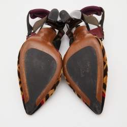 Pre Owned Fendi Multicolor Zucca Velvet and Canvas Colibri Slingback Pumps Size 38
