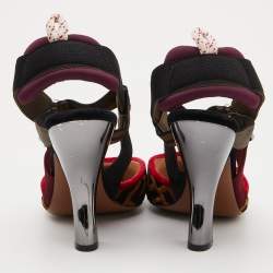 Pre Owned Fendi Multicolor Zucca Velvet and Canvas Colibri Slingback Pumps Size 38