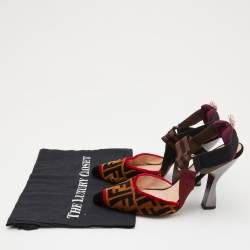Pre Owned Fendi Multicolor Zucca Velvet and Canvas Colibri Slingback Pumps Size 38