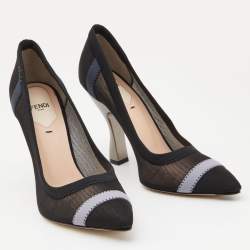 Fendi Black/Grey Mesh Colibri Pointed Toe Pumps Size 38