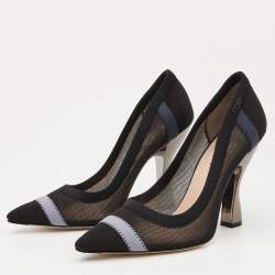 Fendi Black/Grey Mesh Colibri Pointed Toe Pumps Size 38