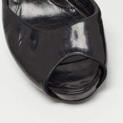 Pre Owned Fendi Black Patent Leather FF Superstar Peep-Toe Mule Size 39