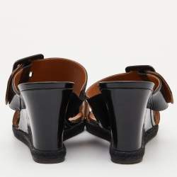 Fendi Brown/Black Zucca Canvas and Patent Leather Demi Wedge Sandals Size 38