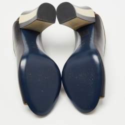 Pre Owned Fendi Black/Olive Green Leather Wave Block Heel Peep Toe Pumps Size 37