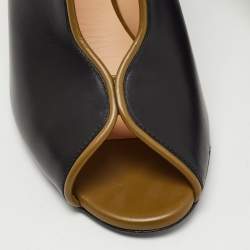 Pre Owned Fendi Black/Olive Green Leather Wave Block Heel Peep Toe Pumps Size 37