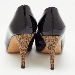 Pre Owned Fendi Black Patent Leather FF Superstar Pumps Size 37