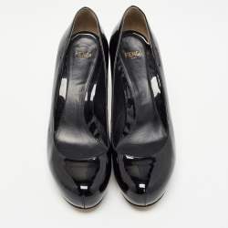Pre Owned Fendi Black Patent Leather FF Superstar Pumps Size 37