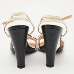 Pre Owned Fendi White/Cream Leather and Lizard Embossed Studded Fantasia Ankle Strap Sandals Size 39