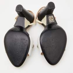 Pre Owned Fendi White/Cream Leather and Lizard Embossed Studded Fantasia Ankle Strap Sandals Size 39