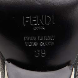 Pre Owned Fendi White/Cream Leather and Lizard Embossed Studded Fantasia Ankle Strap Sandals Size 39