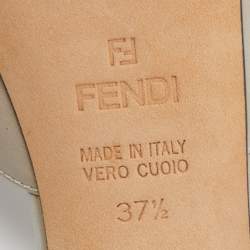 Pre Owned Fendi Beige Leather FF Superstar Peep Toe Slide Sandals Size 37.5