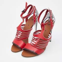 Pre Owned Fendi Red/Blue Leather Tiffany Ankle Strap Sandals Size 41
