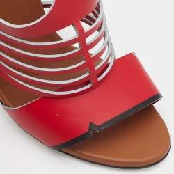 Pre Owned Fendi Red/Blue Leather Tiffany Ankle Strap Sandals Size 41