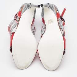 Pre Owned Fendi Red/Blue Leather Tiffany Ankle Strap Sandals Size 41