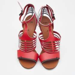 Pre Owned Fendi Red/Blue Leather Tiffany Ankle Strap Sandals Size 41