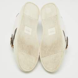 Pre Owned Fendi White/Brown Zucca Leather Pearland Slip On Sneakers Size 39