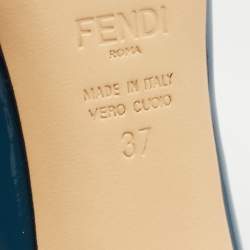 Pre Owned Fendi Blue Patent Leather Fendista Platform Peep Toe Pumps Size 37