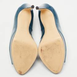 Pre Owned Fendi Blue Patent Leather Fendista Platform Peep Toe Pumps Size 37