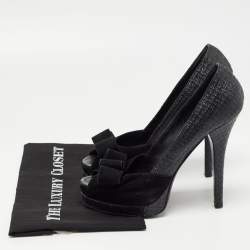 Pre Owned Fendi Two Tone Woven Raffia and Suede Bow Deco Platform Pumps Size 41