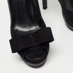 Pre Owned Fendi Two Tone Woven Raffia and Suede Bow Deco Platform Pumps Size 41