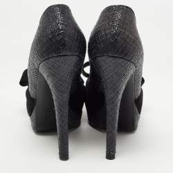 Pre Owned Fendi Two Tone Woven Raffia and Suede Bow Deco Platform Pumps Size 41