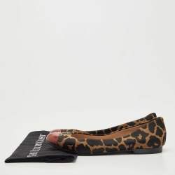 Pre Owned Fendi Tricolor Leopard Print Canvas and Patent Leather Cap Toe Ballet Flats Size 38.5