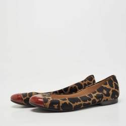 Pre Owned Fendi Tricolor Leopard Print Canvas and Patent Leather Cap Toe Ballet Flats Size 38.5