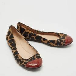 Pre Owned Fendi Tricolor Leopard Print Canvas and Patent Leather Cap Toe Ballet Flats Size 38.5